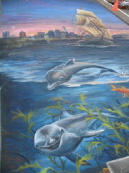Dolphins in Auckland Harbour pavement art detail Ulla Taylor